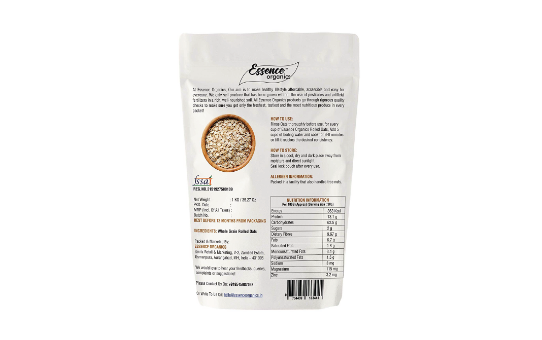 Essence Organics Old Fashioned Rolled Oats    Pack  1 kilogram